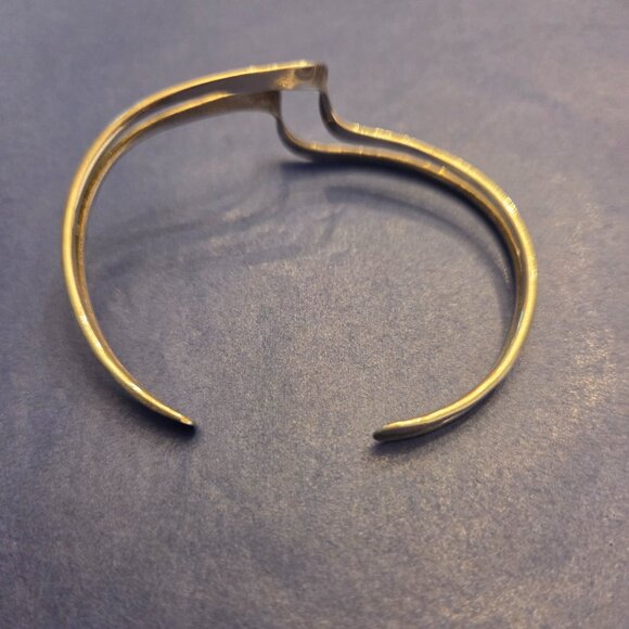 Vintage Sterling Silver Modernist Cuff Bracelet - Sculptural Double-Wave Design